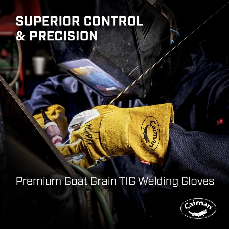 Caiman Premium Goat Grain TIG/Multi-Task Welding Gloves, Split Cowhide Back, 4-Inch Extended Cuff, White/Gold, X-Large (1540-6) - Image 4